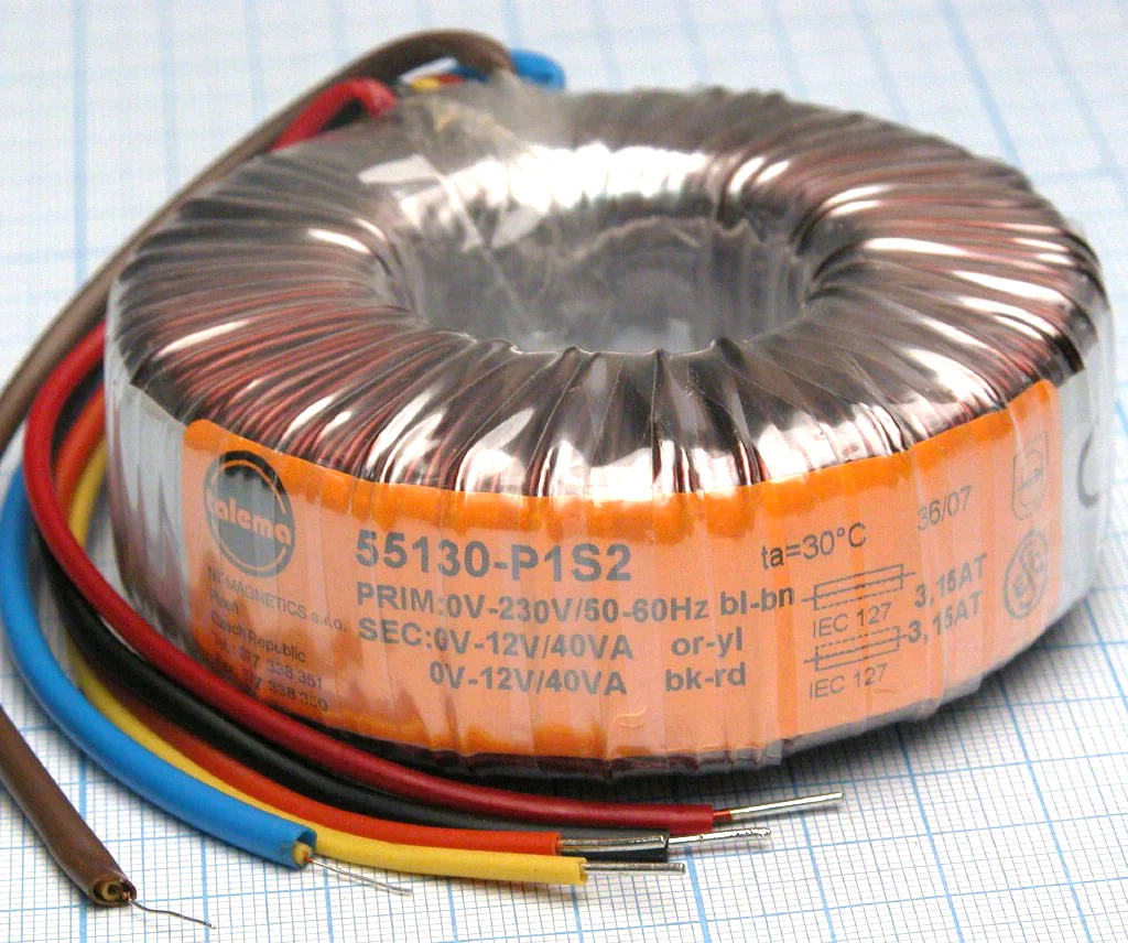 55130-P1S2 - Тороидальный трансформатор 80ВА 230В 2x12В 3,333A S; TRT80212