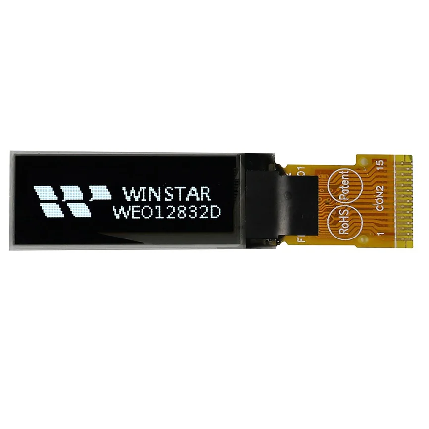 WEO012832DLPP3N00005 - OLED 0,91" графический, 128х32, COG, желтый, SPI, контроллер SSD1306BZ, VDD 3В, -40 ... +80 С