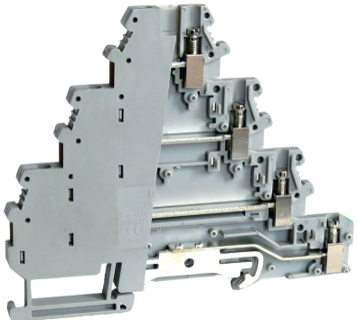 Четырехуровневая клемма UKJ-DLK4/JD - Этажная клемма, 4 этажа, тип фиксации провода: винтовой, номинальное сечение: 1,5 мм кв., 8A, 250V, ширина: 6,2 мм, цвет: серый тип монтажа: