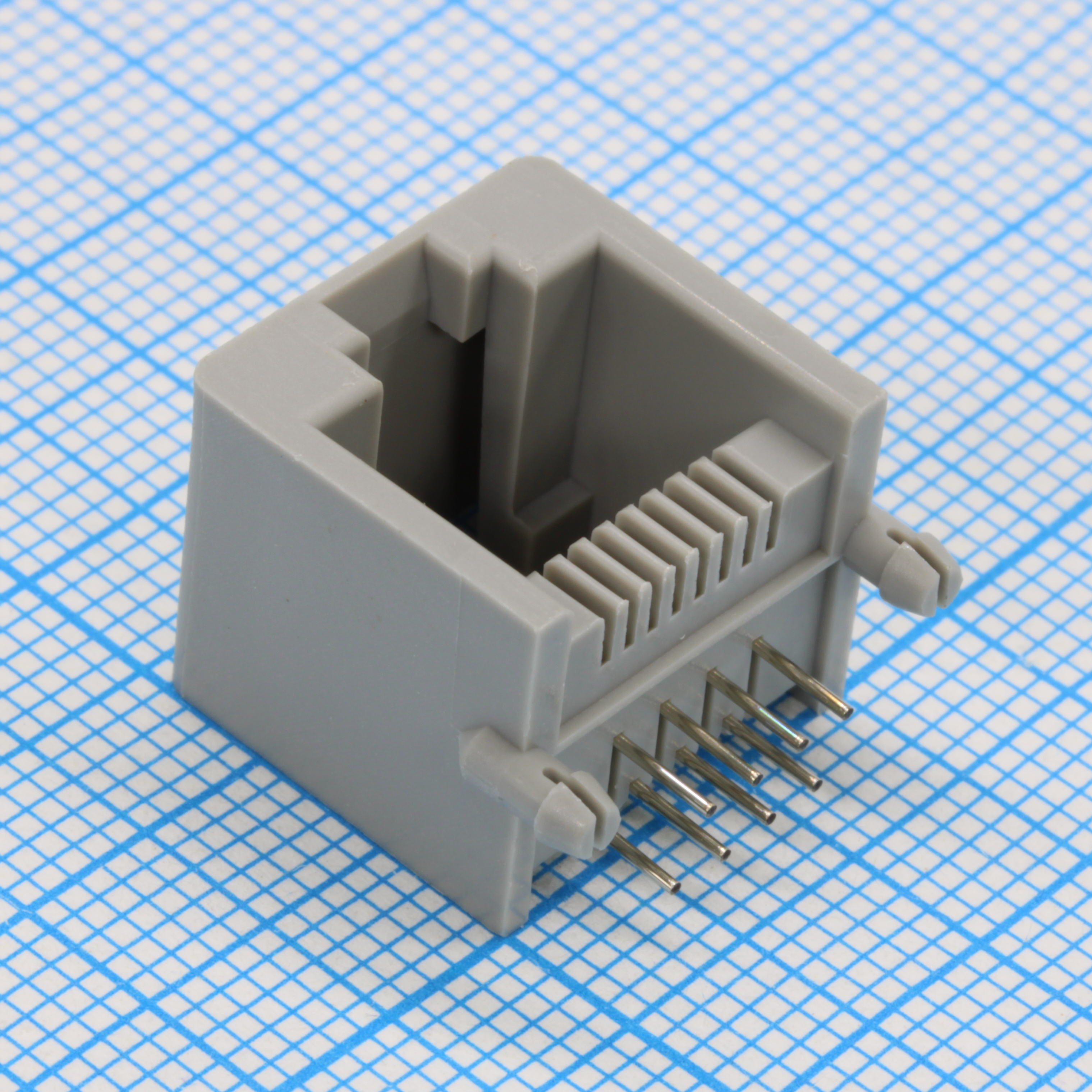 DS1134-S80APX - Розетка 8P8C (RJ45) на плату угловая, с ушами, цвет серый