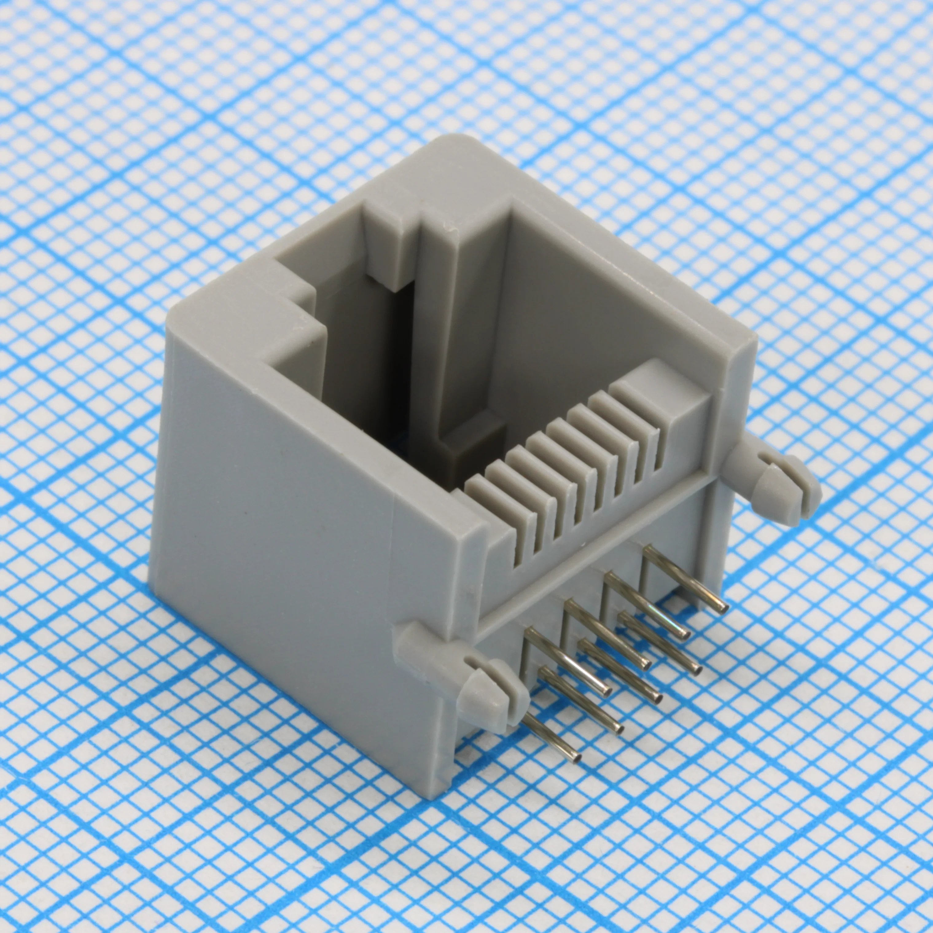 DS1134-S80APX - Розетка 8P8C (RJ45) на плату угловая, с ушами, цвет серый