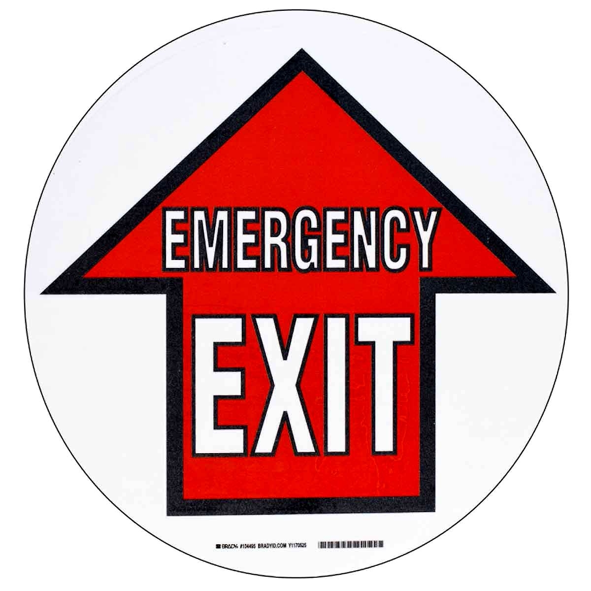 gws104495 - Напольная самоклеющаяся стрелка в рамке "EMERGENSY EXIT", материал В-534, цвет - черный и красный на белом, диаметр 431,8 мм