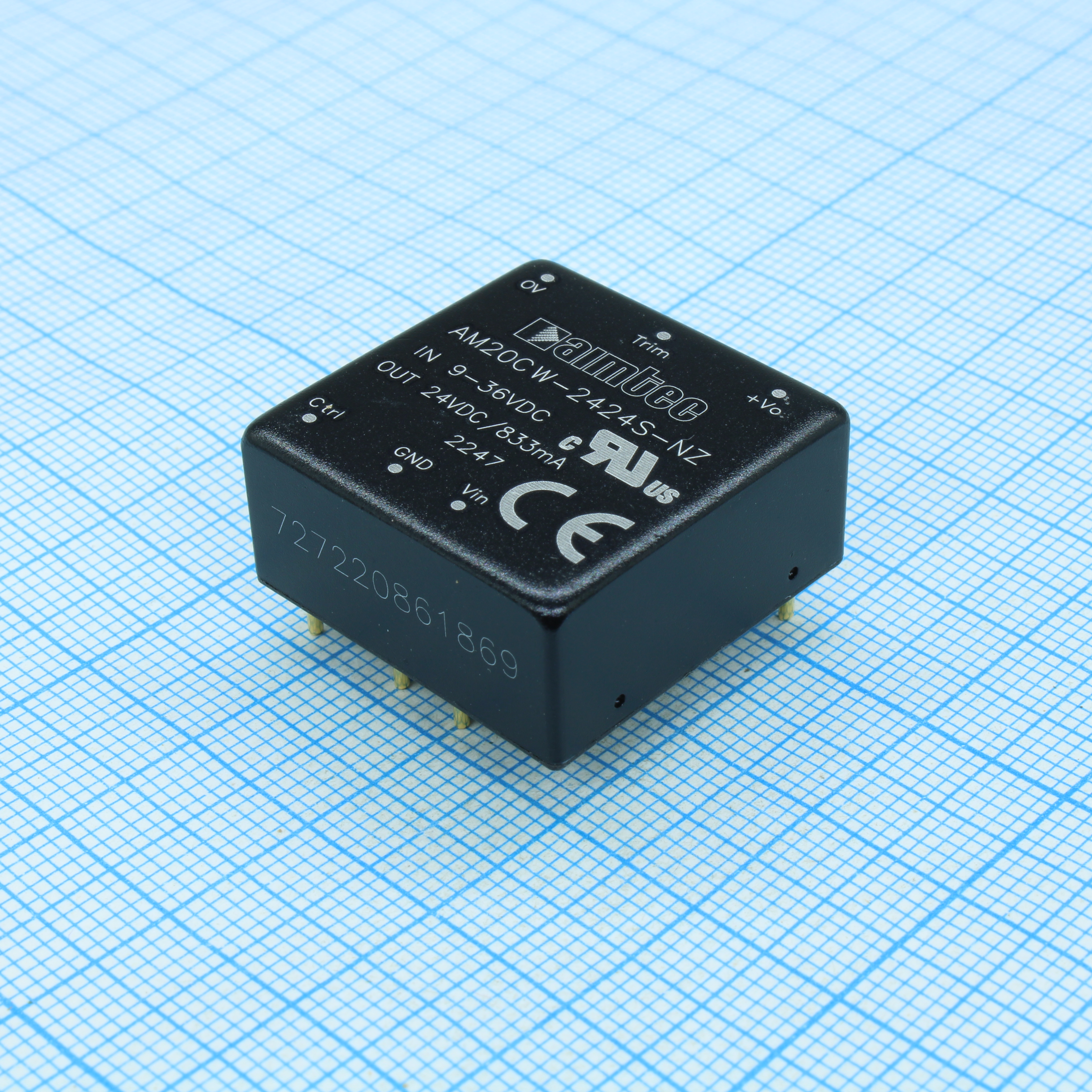AM20CW-2424S-NZ - DC/DC, 20Вт, вход 9…36В, выход 24В/0.833А, изоляция 1500В DC, КПД 91%, максимальная емкостная нагрузка не более 500мкФ, вход On/Off, 1x1", 25.4x25.4x11.7мм, -40…105°C, металл