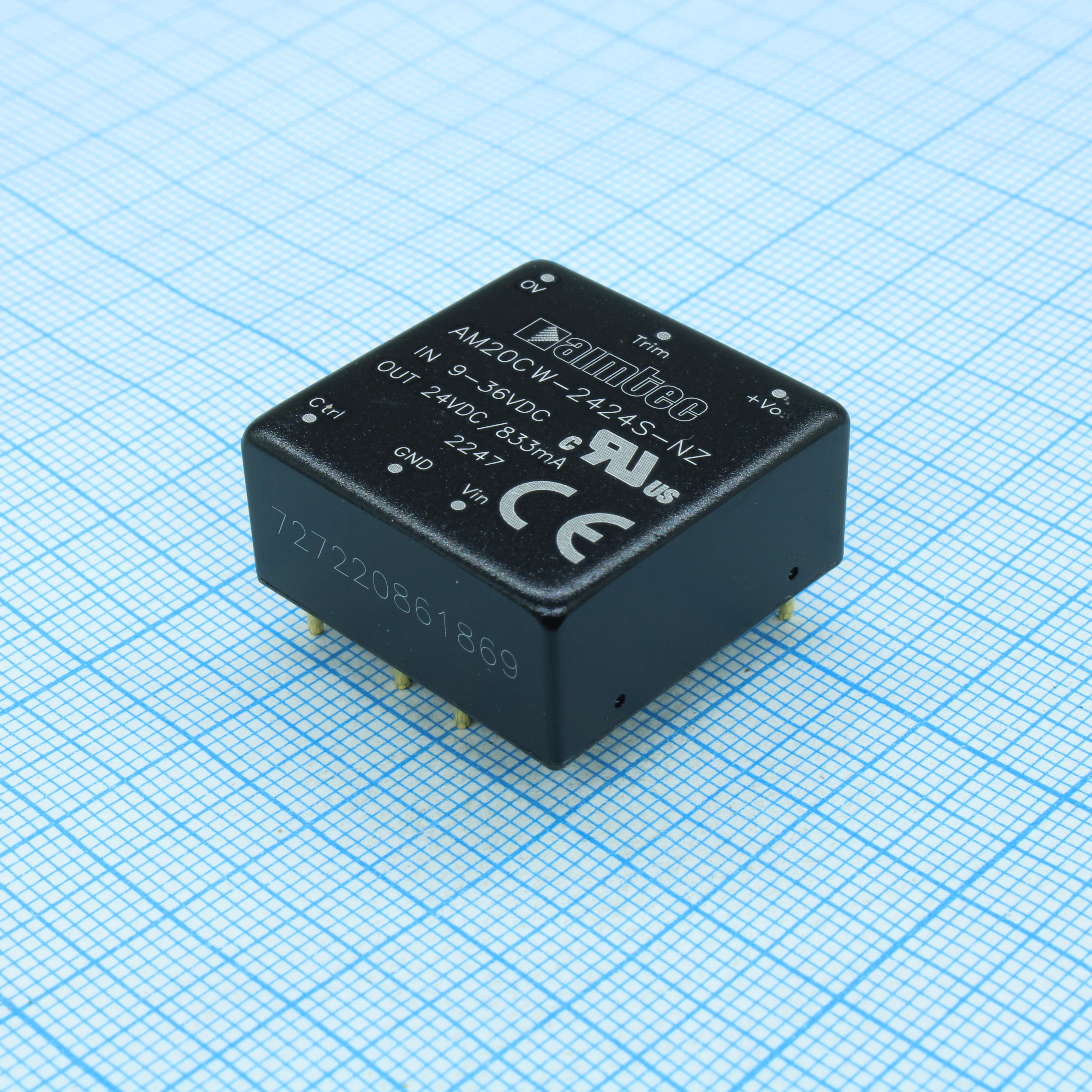 AM20CW-2424S-NZ - DC/DC, 20Вт, вход 9…36В, выход 24В/0.833А, изоляция 1500В DC, КПД 91%, максимальная емкостная нагрузка не более 500мкФ, вход On/Off, 1x1", 25.4x25.4x11.7мм, -40…105°C, металл