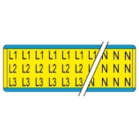 gws244820 - Обозначение фаз напряжения на картах, L1, L2, L3, N, желтые, 13*13 мм,  57 наклейки на карте, 25 карт в упаковке, B-500 (виниловая ткань)