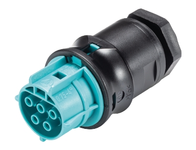 Разъём RST20I5C B1  M00 A TB04 Female - Розеточный разъем в панель, М20, IP68(69k), 5 полюсов, обжимная фиксация провода, номинальные характеристики: 250/400V, 20A, цвет контактной вставки: бирюзовый, цвет корпуса: черный, серия RST Classic