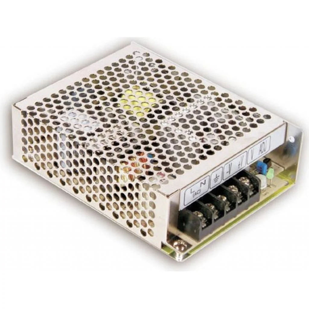 RS-75-15 - AC-DC, 75Вт, выход 15В/5A, рег. вых 13.5…16.5 В , вход 88…264В AC, 47…63Гц / 125…373 В DC,  изоляция 3000В AC, в кожухе 129х97х38мм, -20…+70°С