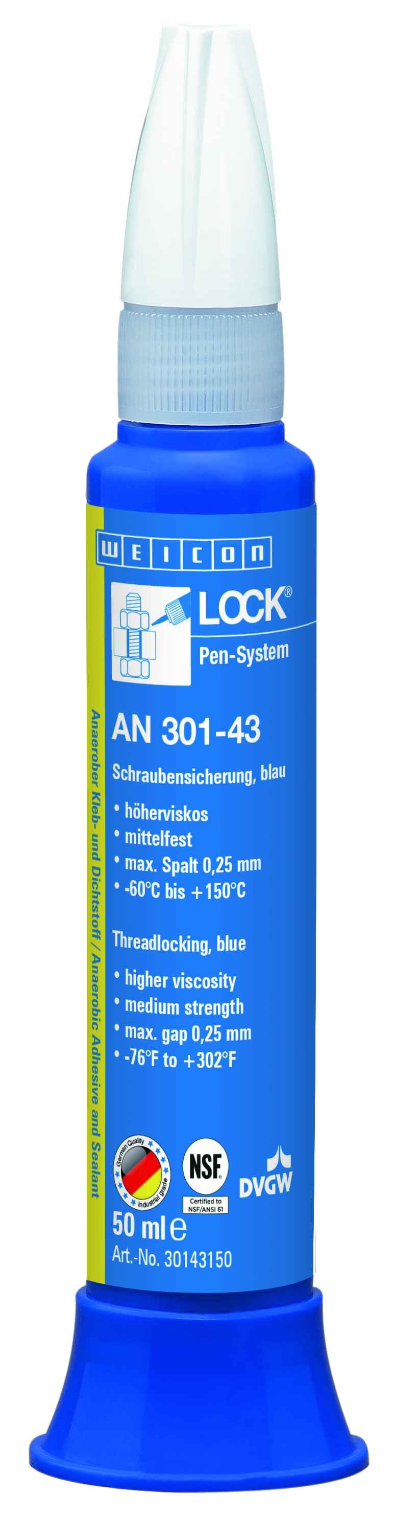 wcn30143150 - 10026814 WEICONLOCK AN 301-43 Фиксатор резьбы (50 мл) разрешен к применению в пищевой и фармацевтической пром