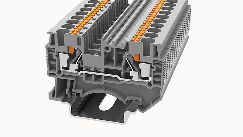 Проходная клемма DS4-01P-11 - Проходная клемма, тип фиксации провода: Push-in, номинальное сечение: 4 мм кв., 32A, 800V, ширина: 6,2 мм, цвет: серый, втычная перемычка, тип монтажа: DIN35