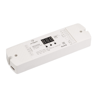 Декодер SMART-K19-DMX (12-48V, 4x350mA) 023827 - Декодер тока DMX512 для трансляции DMX512 сигнала ШИМ(PWM) устройствам, таким как светильникам и мощным светодиодам. Питание 12-48VDC. 4 канала, ток нагрузки 4x350mA, мощность нагрузки 16.8-67.2W. Входной с