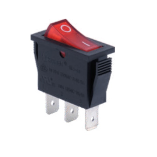 RK1-11 1X1N B/R"0-" - Выключатель клавишный ON-OFF с подсветкой цвет корпуса (черный) цвет кнопки (красный)