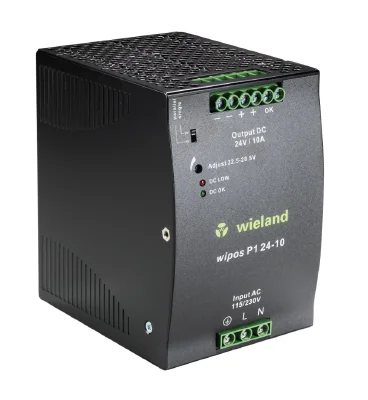 Блок питания WIPOS P1 24-10 - Источник питания, однофазный, 24 V / 10 A, 285 W; диапазон входных напряжений: 115/230 V AC, 210 – 375 V DC; габариты (мм): ширина x высота x глубина: 83.5 x 124.5 x 123.6; вес 1,3 кг; монтаж: на DIN рейку, температура окружа