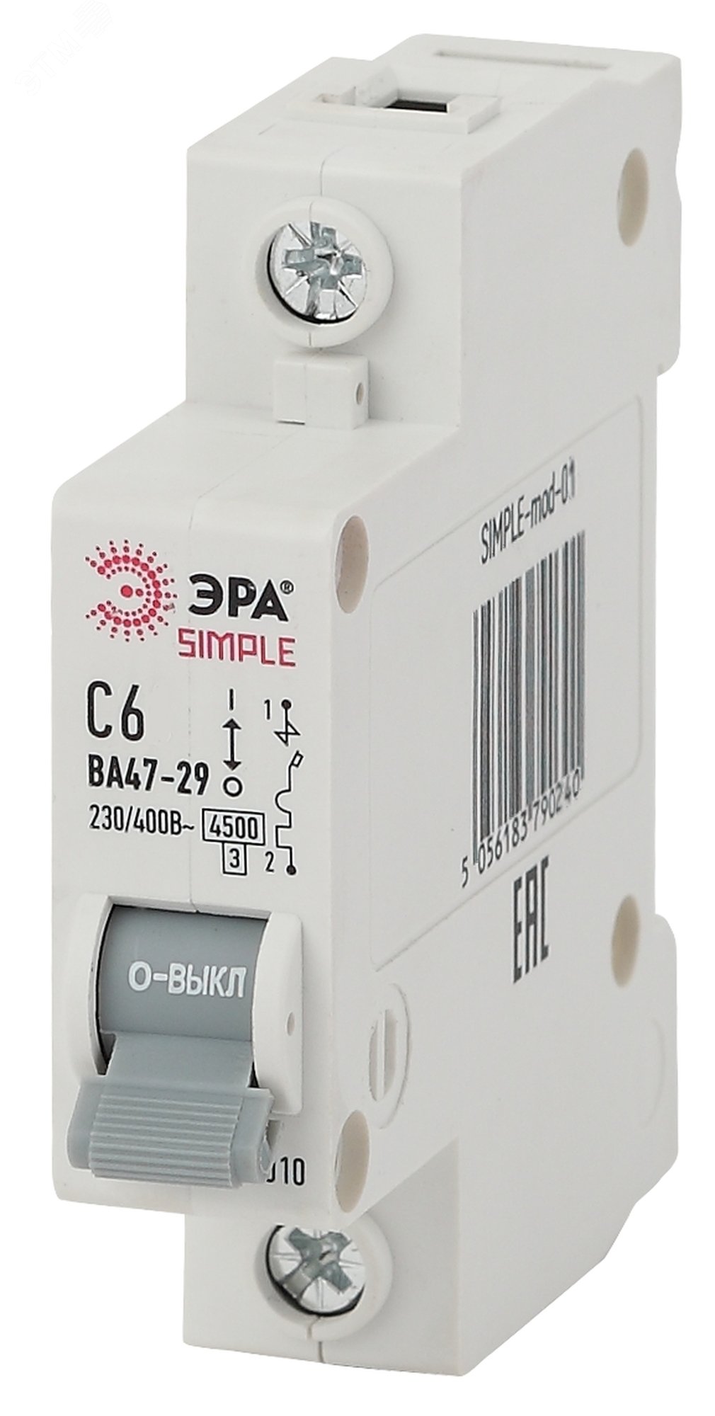 Выключатель автоматический модульный 1п C 6А 4.5кА ВА 47-29 SIMPLE-mod-01 ЭРА Б0039218