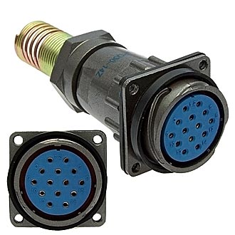 FQ30-14PIN ZPK-16 - Блочная розетка, 14 контактов, с патрубком и пружинным хвостовиком под кабель 16мм