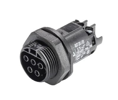 Разъем RST20i5 96.051.5053.1 - Розеточный разъем в панель, М25, IP68(69k), 5 полюсов, винтовая фиксация провода, номинальные характеристики: 250/400V, 20A, цвет: черный, серия RST Classic