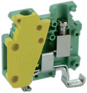 Заземляющая клемма UKJ-4MJD - Заземляющая мини клемма, тип фиксации провода: винтовой, номинальное сечение: 4 мм кв., ширина: 6,2 мм, цвет: желто-зеленый, тип монтажа: DIN 15