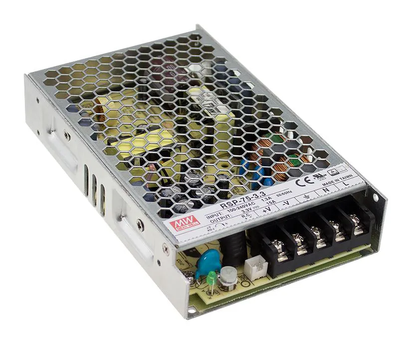 RSP-75-15 - AC-DC, 75Вт, ККМ, вход 85…264V AC, 47…63Гц /120…370В DC, выход 15В/5A, рег. вых 14.3…16.5В, изоляция 3000В AC, в корпусе 159х97х30мм, -25…+70°С