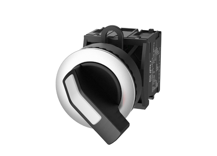 Селекторный переключатель (черный) TS2520-1DC60-S10 - Переключатель, длинная ручка, 3-х позиционный, пружинный самовозврат из 2 положений, без подсветки, утопленное алюминиевое переднее кольцо, с мгновенным нажатием, с контактной группой 1NO, диаметр голо