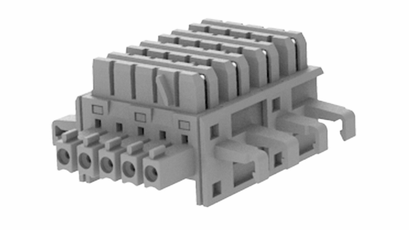 Разъем шины FBUS22.5-05P-11 - Разъем шинны, для корпусов РЭА, на DIN рейку, количество полюсов: 5, шаг 3,81 мм, пластик, цвет: серый, совместим с корпусами:FMEH-04P