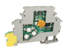 Устройство молниезащиты от ПП UTT-2JD-24VDC - Устройство молниезащиты от перенаряжений, тип защиты: плавающий, схема: 2 провода, номинальное напряжение: 24V DC, номинальный ток: 300mA, ширина: 6,2 мм, сечение обслуживаемых проводников: 0,5 - 2,5 мм кв., в