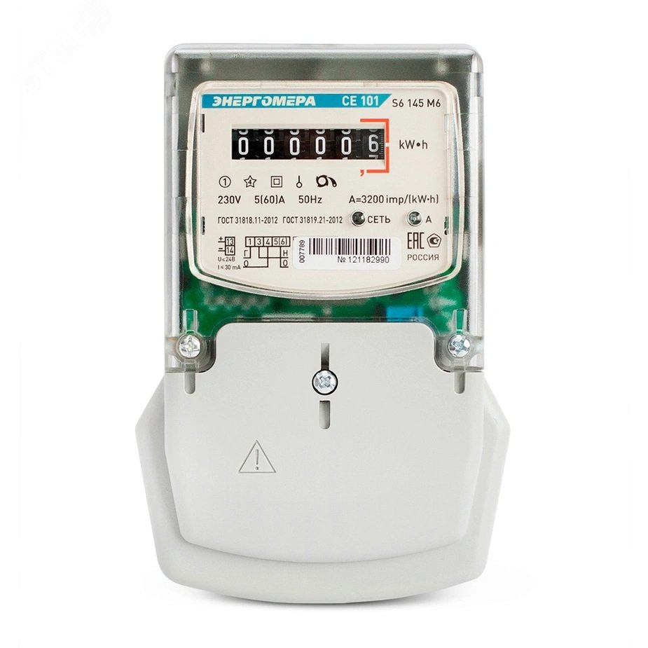 Счетчик CE101 S6 145 M6 1ф 5-60А класс точн. 1.0 1 тариф. на панель мех. ОУ 101001003007789