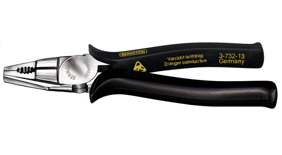 3-732-13 - Хром-полированные мощные пассатижи с режущим сегментом для жесткого провода. Длина 165 мм, вес 220 г