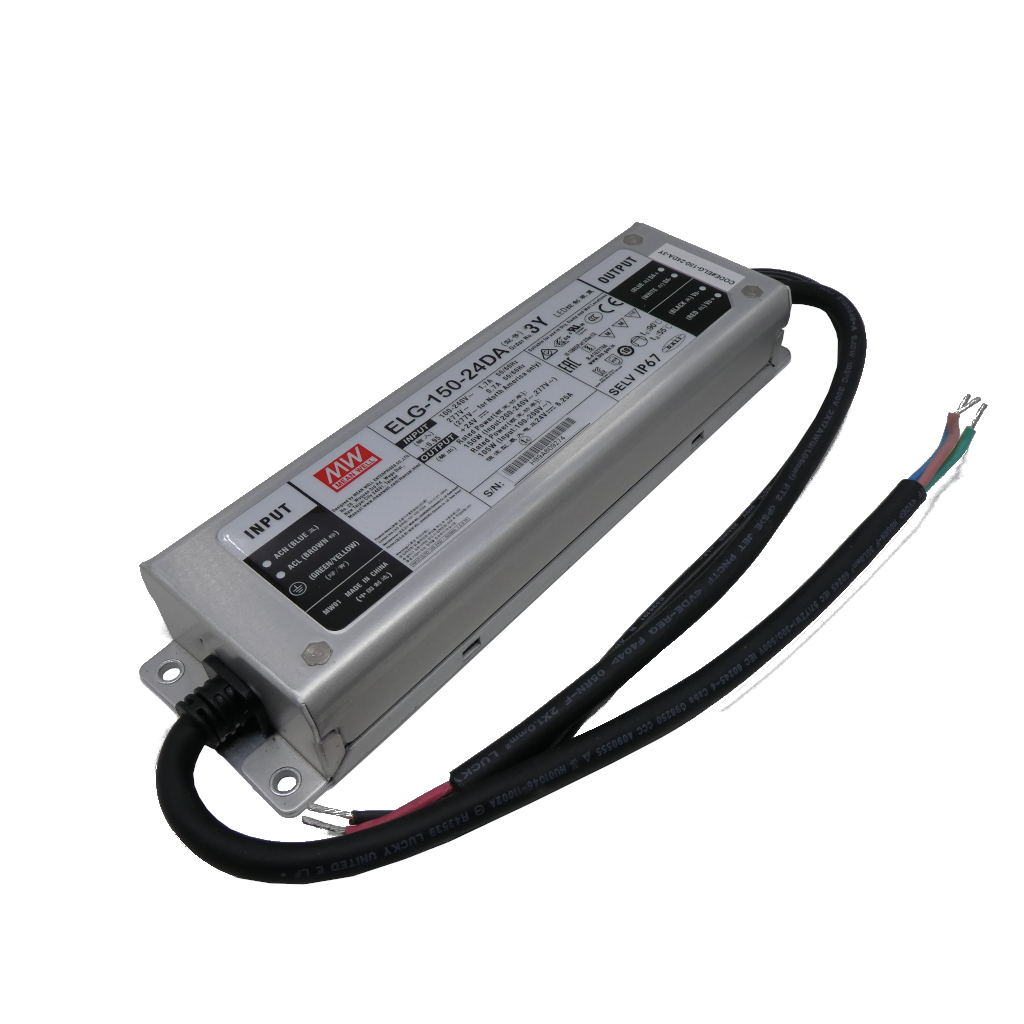 ELG-150-24DA-3Y - AC-DC, 150Вт, IP67, вход 100…305В AC, 47…63Гц/142…431В DC, ККМ, выход 12...24В/6,25А, изоляция 3750В AC, в кожухе 219х63х35,5мм, -40…+70°С, DALI, провод заземления