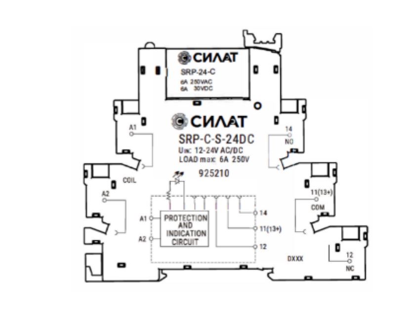 Реле с колодкой  925210 - Реле с колодкой, 1 группа переключающих контактов, входное напряжение: T4 максимальное коммутируемое напряжение: 250VAC, коммутируемый ток: 6A, сечение обслуживаемых проводников: 0,5 - 1,5 мм кв.