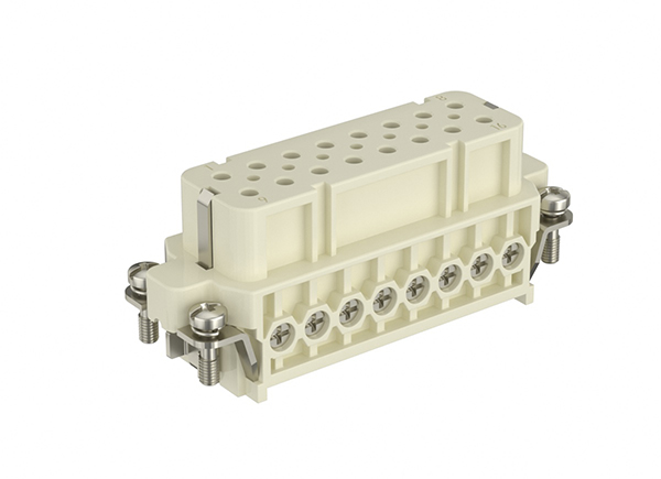 Розеточная контактная вставка HA-016-F - Розеточная контактная вставка, винтовая фиксация, 16 полюсов + PE, типоразмер 16A, 250V, 16A, сечение обслуживаемых проводников 0,75-2,5 мм кв,, тип покрытия контактов: серебро