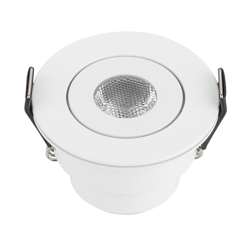 Светодиодный светильник LTM-R52WH 3W Day White 30deg 014914 - Врезной круглый мебельный светильник 3Вт, корпус белый алюминий. Цвет ДНЕВНОЙ БЕЛЫЙ 4000-4500K. Светодиод 1х3W CREE XPE. Св.поток 140-160лм, наклоняемая ось, угол 30°. Питание 180-240VAC, 3Вт, 