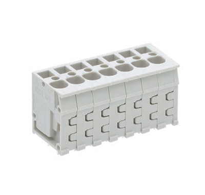 Клемма Wiecon 8158 / 7 TOP V OB - Клемма на печатную плату, подвод кабеля сверху, 7 полюсов, шаг: 5,00 мм, пружинная фиксация провода, без маркировки, 300V, 16А, цвет: серый, серия 8158 TOP V/H