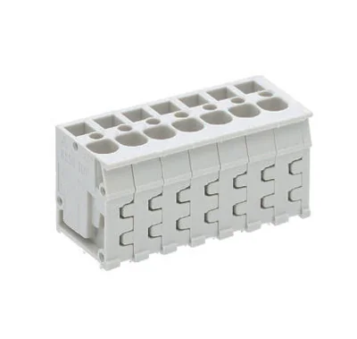 Клемма Wiecon 8158 / 7 TOP V OB - Клемма на печатную плату, подвод кабеля сверху, 7 полюсов, шаг: 5,00 мм, пружинная фиксация провода, без маркировки, 300V, 16А, цвет: серый, серия 8158 TOP V/H