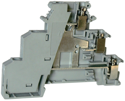 Трехуровневая клемма UKJ-DKD1.5-PV - Этажная клемма, 3 этажа, тип фиксации провода: винтовой, номинальное сечение: 1,5 мм кв., 8A, 250V, ширина: 6,2 мм, цвет: серый тип монтажа: