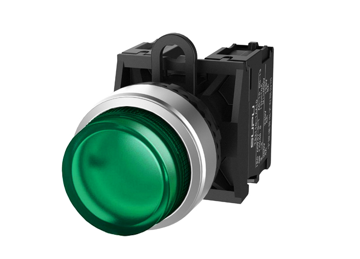 Кнопка выпуклая (зеленая) TS2527-0BL20-R10 - Кнопка круглая выпуклая, с блокировкой, LED AC 220V, алюминиевое переднее кольцо, с плавным нажатием, с контактной группой 1NO, диаметр головки кнопки 29,5 мм, диаметр посадочного отверстия: 22 мм, цвет: зелены