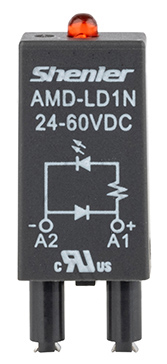 Модуль AMD-LD1N 24-250V DC - Модуль для реле, 24 - 60VDC, красный светодиод, диод (+А1/-А2), цвет: черный, для колодок: SRU, SKF14, SKC, SKB, STB, SRC*-E, SRB, GZT, GZM, GZS, GZMB, ES32