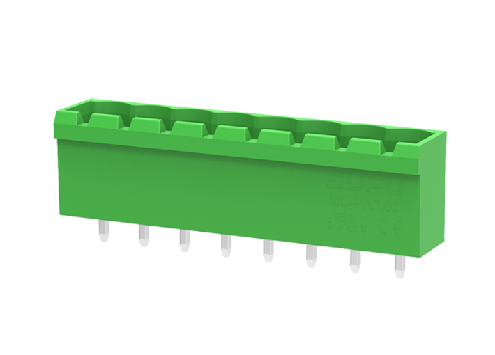 Вилочный разъем на плату MC-PA5.08V15-0002 - Вилочный разъем, вертикальный, на плату, шаг: 5.08 мм, 15 полюсов, фиксация на плате пайкой, исполнение: стандартное, 320V, 18A, цвет: зеленый Вилочный разъем на плату MC-PA5.08V15-0002 - Вилочный разъем, вертикальный, на плату, шаг: 5.08 мм, 15 полюсов, фиксация на плате пайкой, исполнение: стандартное, 320V, 18A, цвет: зеленый