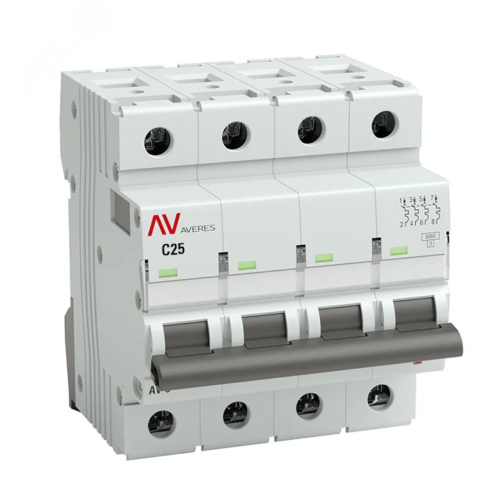 Выключатель автоматический AV-6 4P 25A (C) 6kA EKF AVERES mcb6-4-25C-av