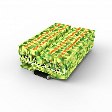 Заземляющая клемма UPT-6/2-2PE - Заземляющая клемма, 4 точки подключения, тип фиксации провода: Push-in, номинальное сечение: 6 мм кв., 1000V, ширина: 8,2 мм, цвет: желто-зеленый, тип монтажа: DIN35