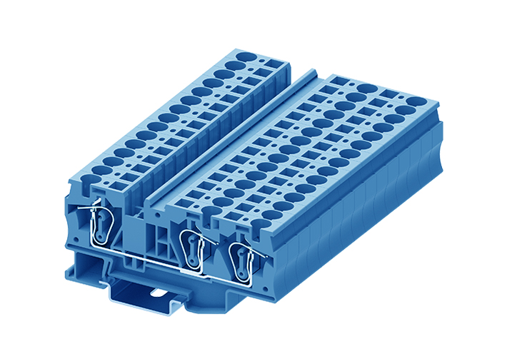 Проходная клемма TC6-3-BU - Проходная клемма, 3 точки подключения, тип фиксации провода: пружинный, номинальное сечение: 6 мм кв., 41A, 1000V, ширина: 8,2 мм, цвет: синий, тип монтажа: DIN 35