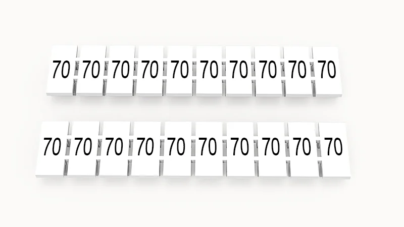 Марк.  полоска ZB5-10P-19-438Z(H) - Маркировочные шильдики для клемм WS…, DC…, PC…, сечением 2,5 мм кв., центральная, 10 шильдиков, нанесенные символы: 70 с вертикальным расположением, размер шильдика: 4,55х10,7 мм, цвет белый