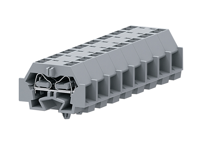 Клемма мини 242341 - Мини клемма, боковой подвод кабеля, 4 точки подключения в клемме, тип фиксации провода: пружинный, номинальное сечение: 4 мм кв., 24A, 630V, цвет: серый, тип монтажа: защелки в панель