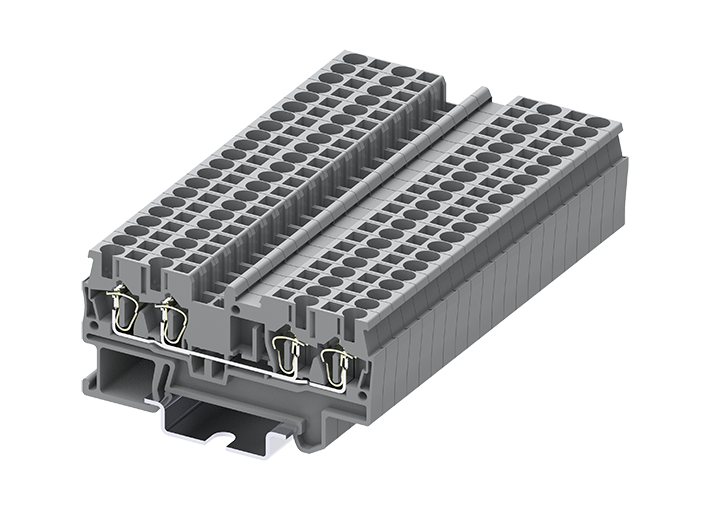 Проходная клемма TC2.5-4-GY - Проходная клемма, 4 точки подключения, пружинный, номинальное сечение: 2,5 мм кв., 24A, 500V, ширина: 5,2 мм, цвет: серый, тип монтажа: DIN 35
