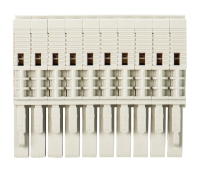 Разъем WBF 2,5-10 59.903.1055.0 - Разъем для клемм WKFN 2,5 F/P/F, 10 полюсов, тип фиксации провода: пружинный, номинальное сечение: 2,5 мм кв., 32A, 500V, шаг: 5 мм, цвет: серый