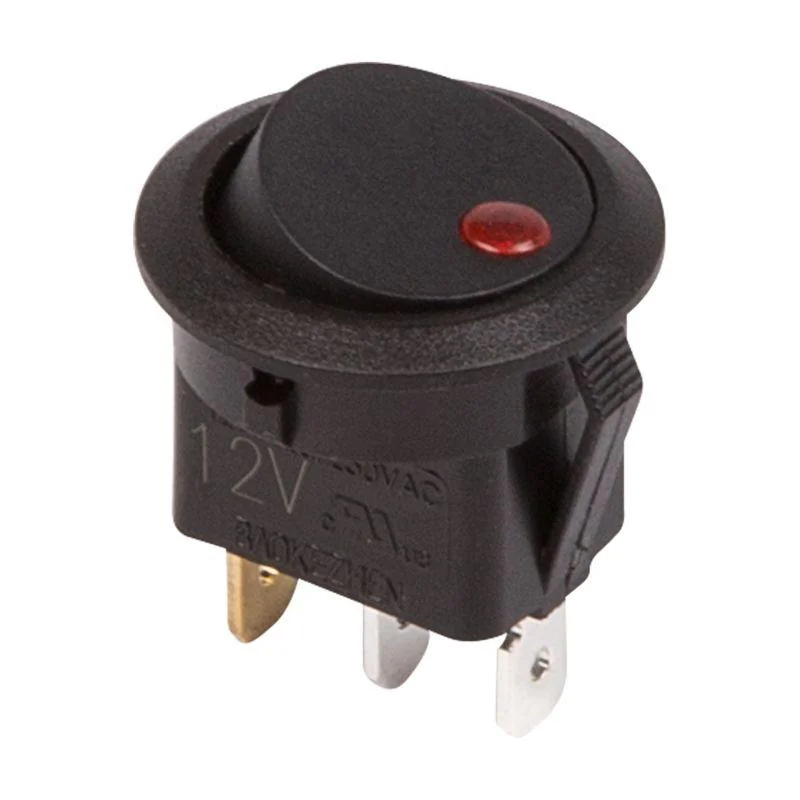 RWB-215 красный - Выключатель клавишный круглый с подсветкой ON-OFF (3c) 16А 12В