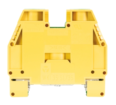 Клемма заземл. WKI 35 SL/35 - Заземляющая клемма, тип фиксации провода: винтовой, номинальное сечение: 35 мм кв., 125A, 400V, ширина: 16 мм, цвет: желто-зеленый, тип монтажа: DIN 35