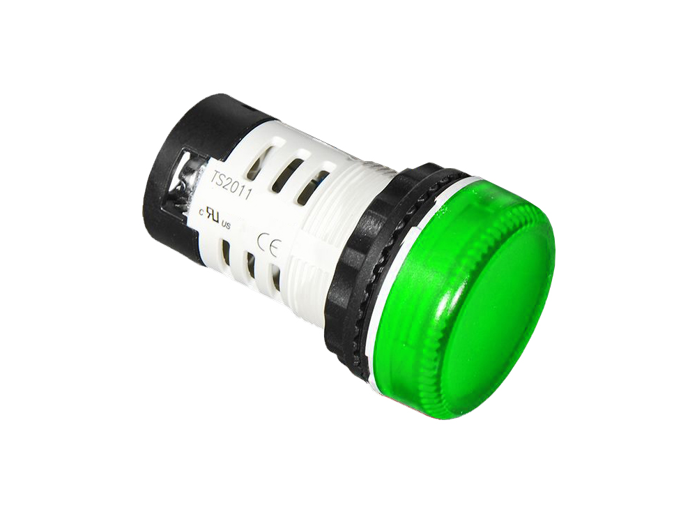Индикатор (зеленый) TS2011-3BG20 - Индикатор, тип F2, LED AC 220V, пластиковое переднее кольцо, диаметр головки кнопки 29,5 мм, диаметр посадочного отверстия: 22 мм, цвет: зеленый