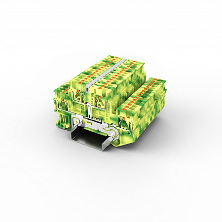 Заземляющая клемма UPT-1.5/2PE - Заземляющая этажная клемма, тип фиксации провода: Push-in, номинальное сечение: 1,5 мм кв., 500V, ширина: 3,5 мм, цвет: желто-зеленый, тип монтажа: DIN35