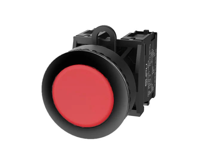 Кнопка плоская (красная) TS2530-0AM10-S10 - Кнопка круглая плоская, без блокировки, без подсветки, утопленное пластиковое переднее кольцо, с мгновенным нажатием, с контактной группой 1NO, диаметр головки кнопки 36 мм, диаметр посадочного отверстия: 22 мм,