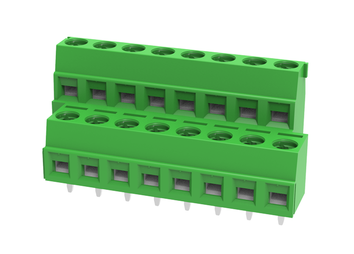 Клемма на плату MC-DTE5.08H17C-0001 - Клемма, 2 этажа со смещением, на плату, шаг: 5.08 мм, 17х2 полюсов, фиксация провода винтовая, исполнение: стандартное, 320V, 14A, цвет: зеленый