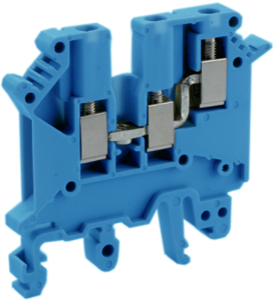 Проходная клемма UKJ-2.5/1X2(BU) - Проходная клемма, 3 точки подключения, тип фиксации провода: винтовой, номинальное сечение: 2,5 мм кв., 24A, 400V, ширина: 5,2 мм, цвет: синий, тип монтажа: DIN 35